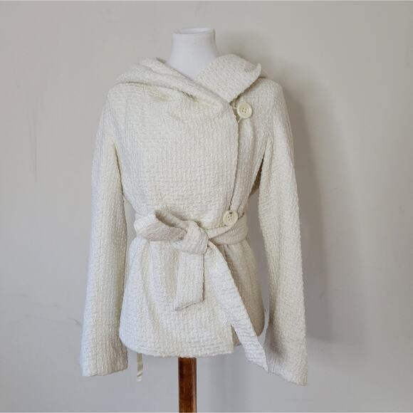 BCBGMAXAZRIA Ivory Tweed Belted Short Coat - Picture 2 of 9